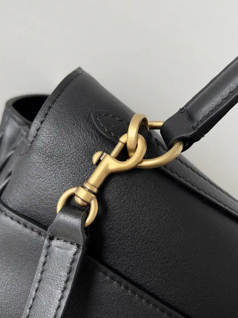 Balenciaga 7897722 Rodeo Handbag Medium in black smooth calfskin aged-gold hardware