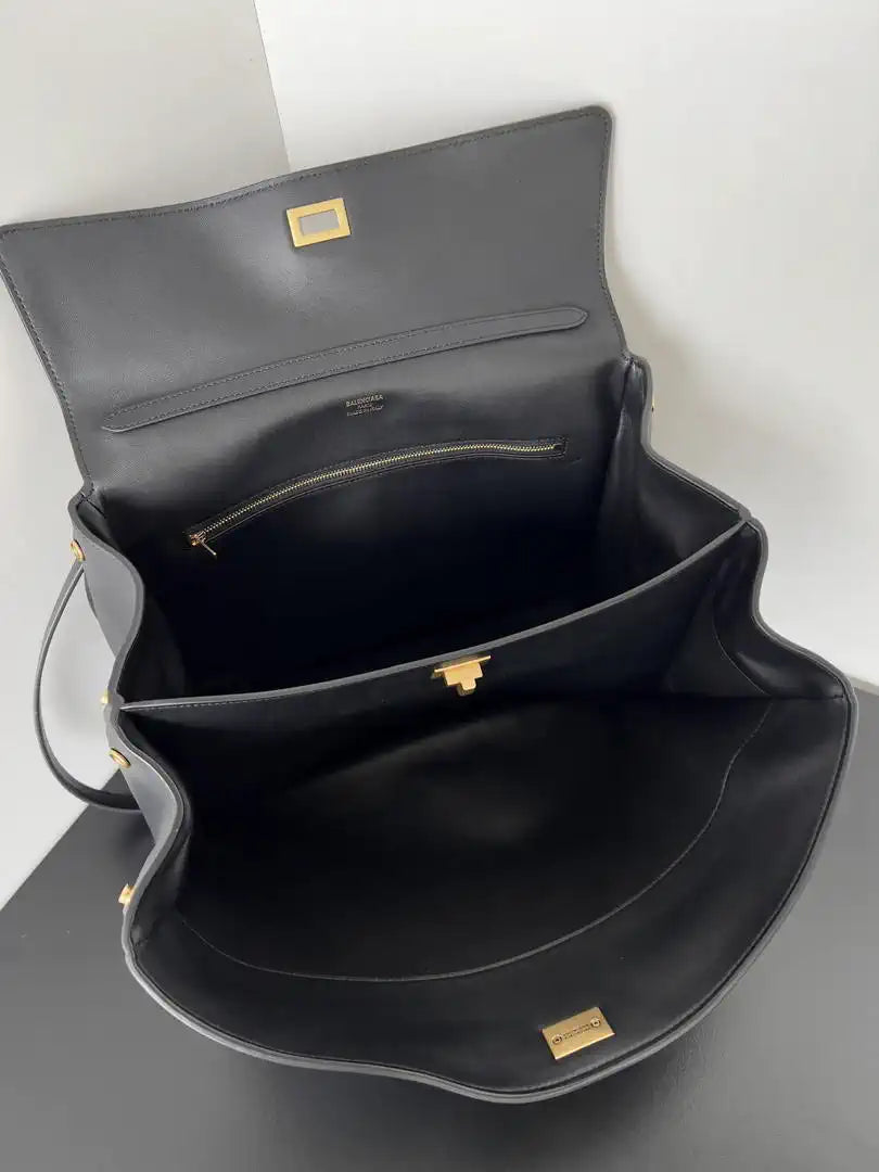 Balenciaga 7897722 Rodeo Handbag Medium in black smooth calfskin aged-gold hardware