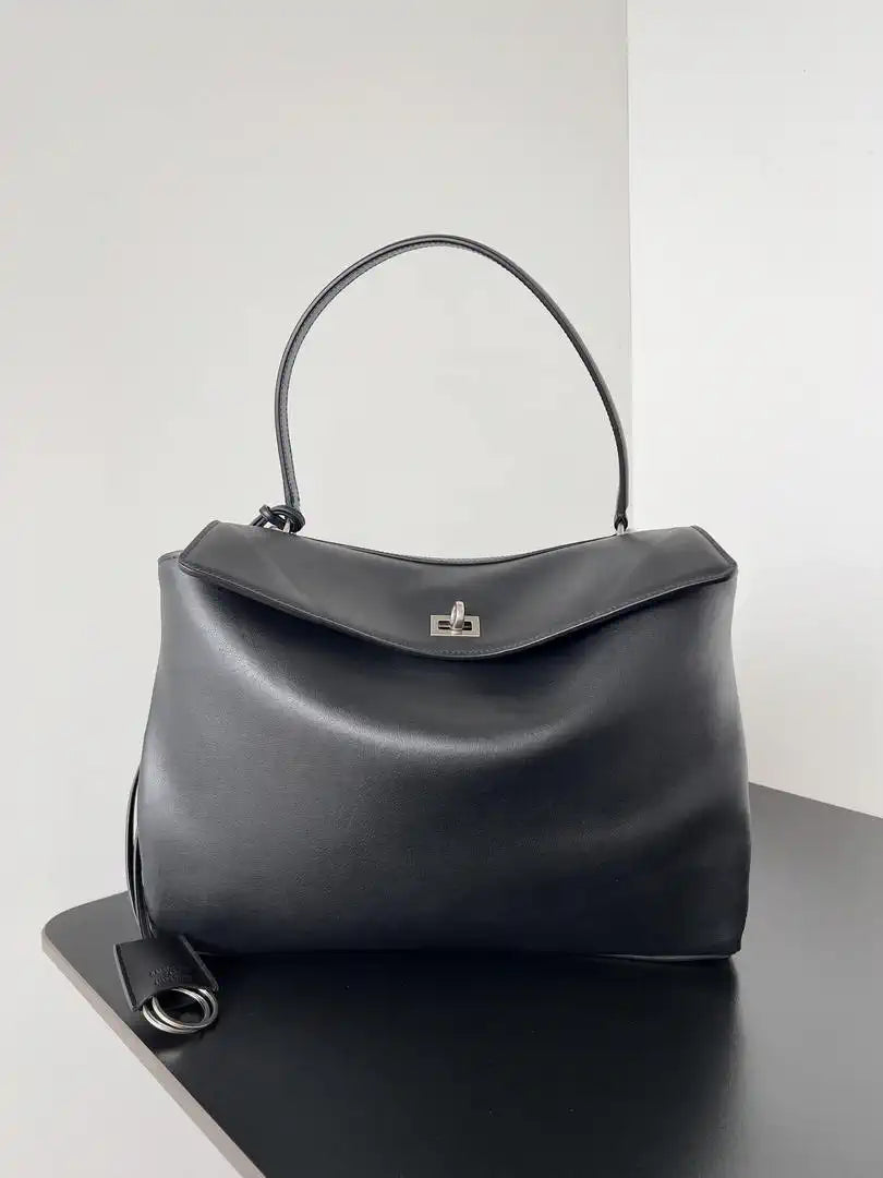 Balenciaga 7897722 Rodeo Handbag Medium in black smooth calfskin aged-Silver