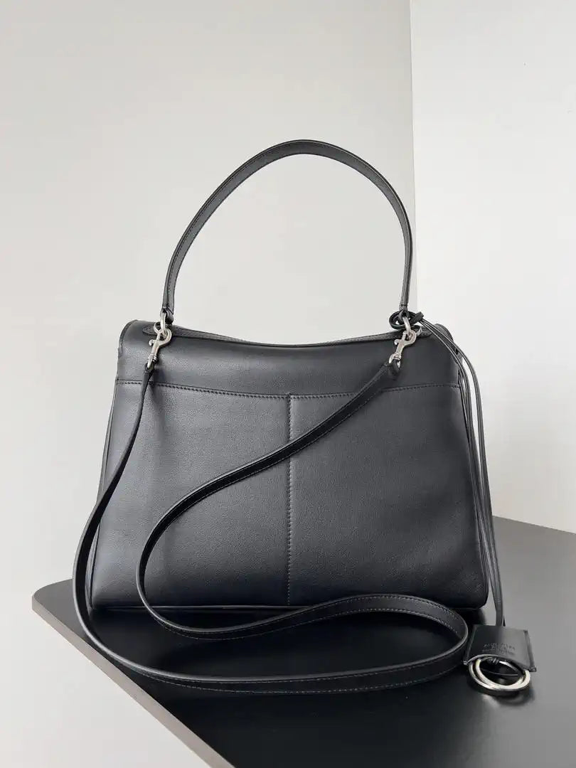 Balenciaga 7897722 Rodeo Handbag Medium in black smooth calfskin aged-Silver