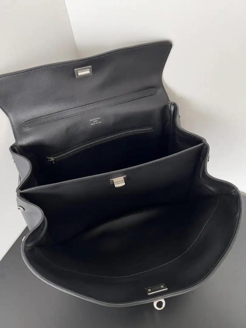 Balenciaga 7897722 Rodeo Handbag Medium in black smooth calfskin aged-Silver