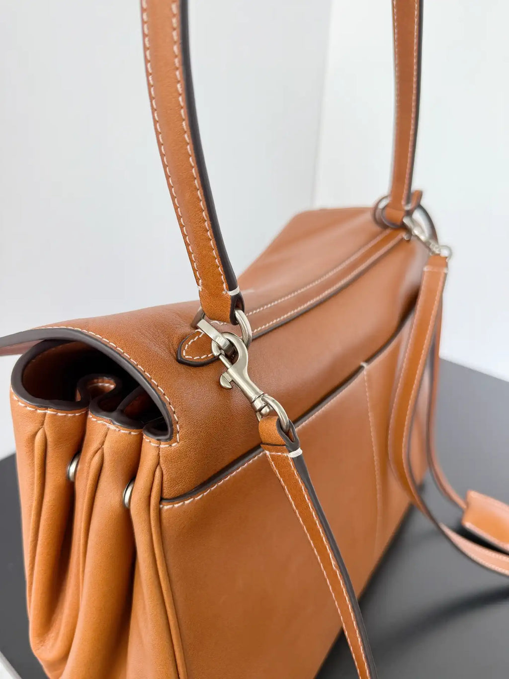 Balenciaga 7897722 Rodeo Handbag Medium in Gold Brown smooth calfskin aged-Silver