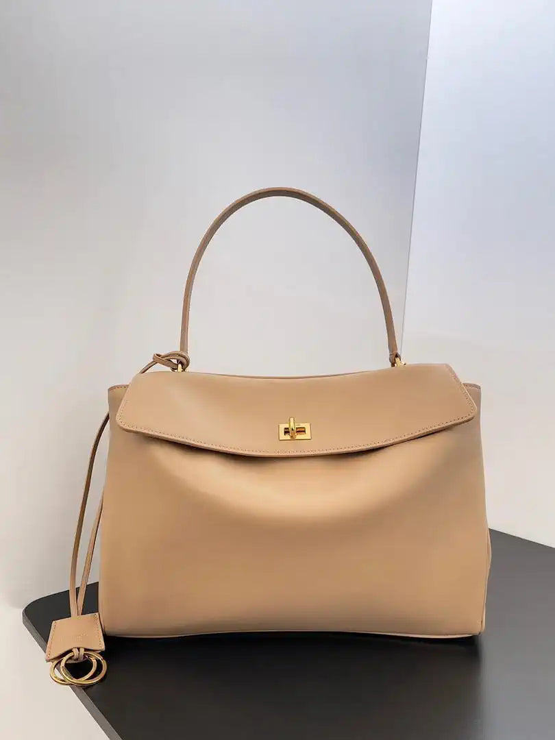 Balenciaga 7897722 Rodeo Handbag Medium in Milk Tea smooth calfskin Gold