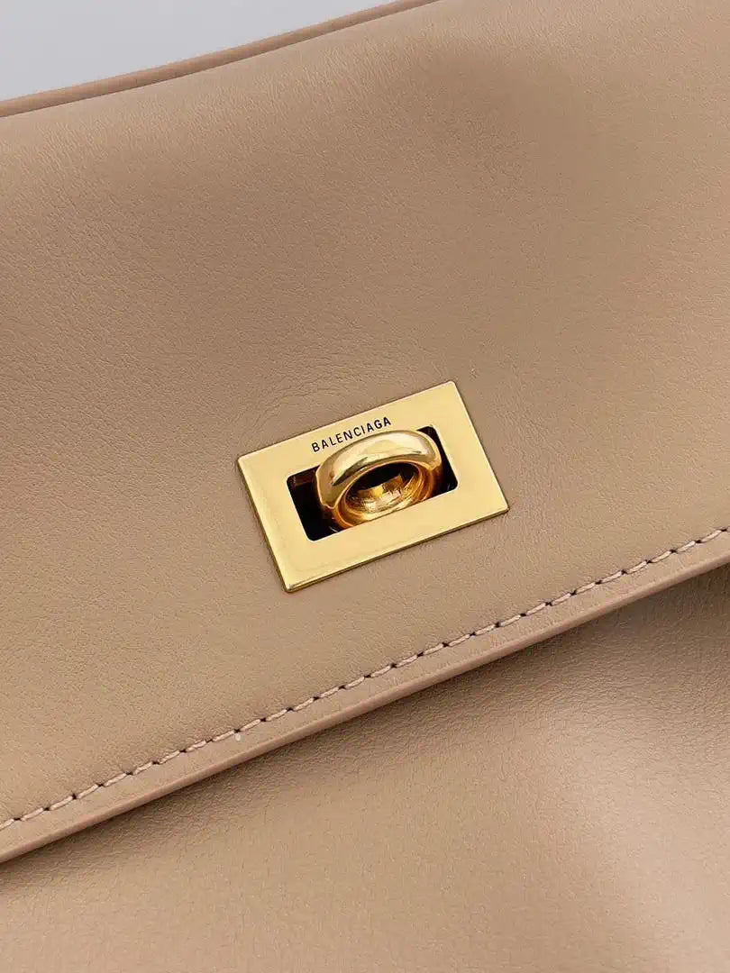 Balenciaga 7897722 Rodeo Handbag Medium in Milk Tea smooth calfskin Gold