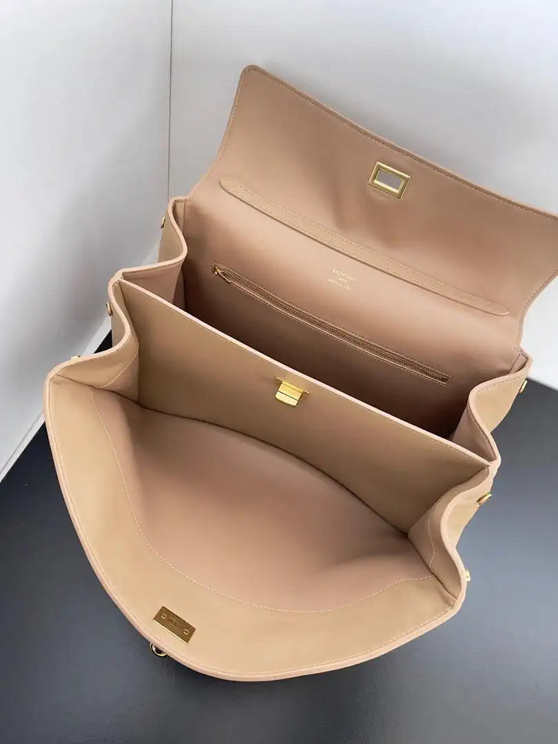 Balenciaga 7897722 Rodeo Handbag Medium in Milk Tea smooth calfskin Gold