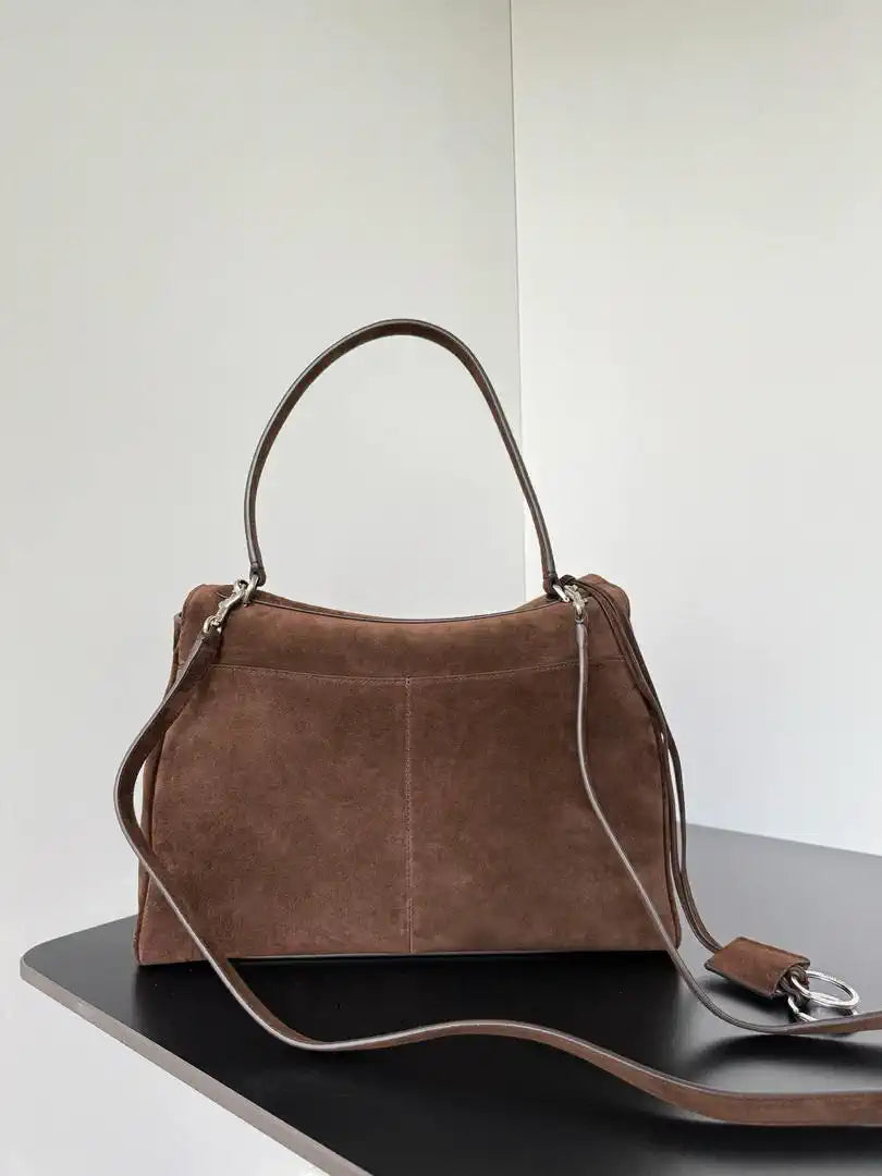 Balenciaga 7897722 Rodeo Handbag Medium in Suede Dark Brown aged-Silver