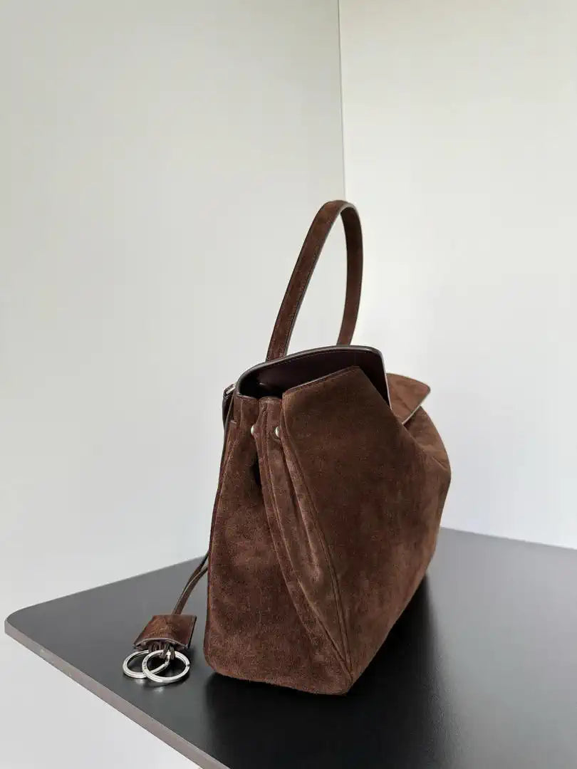 Balenciaga 7897722 Rodeo Handbag Medium in Suede Dark Brown aged-Silver
