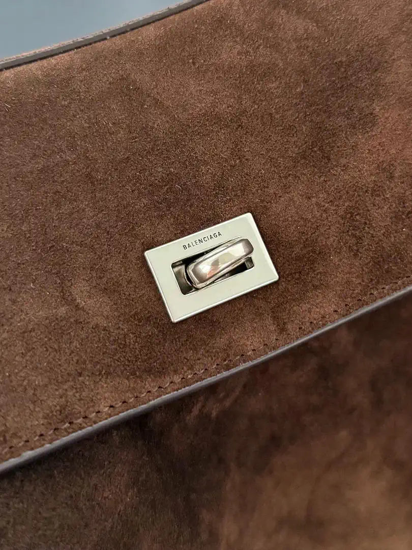 Balenciaga 7897722 Rodeo Handbag Medium in Suede Dark Brown aged-Silver