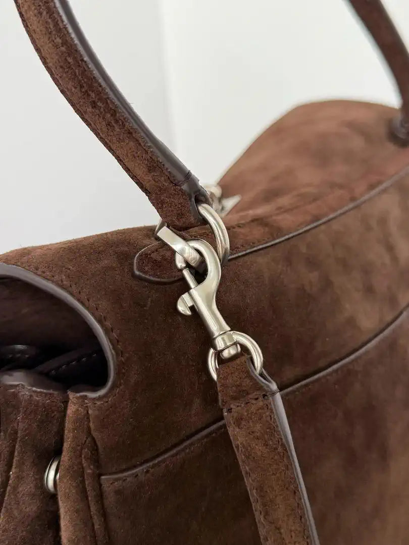 Balenciaga 7897722 Rodeo Handbag Medium in Suede Dark Brown aged-Silver