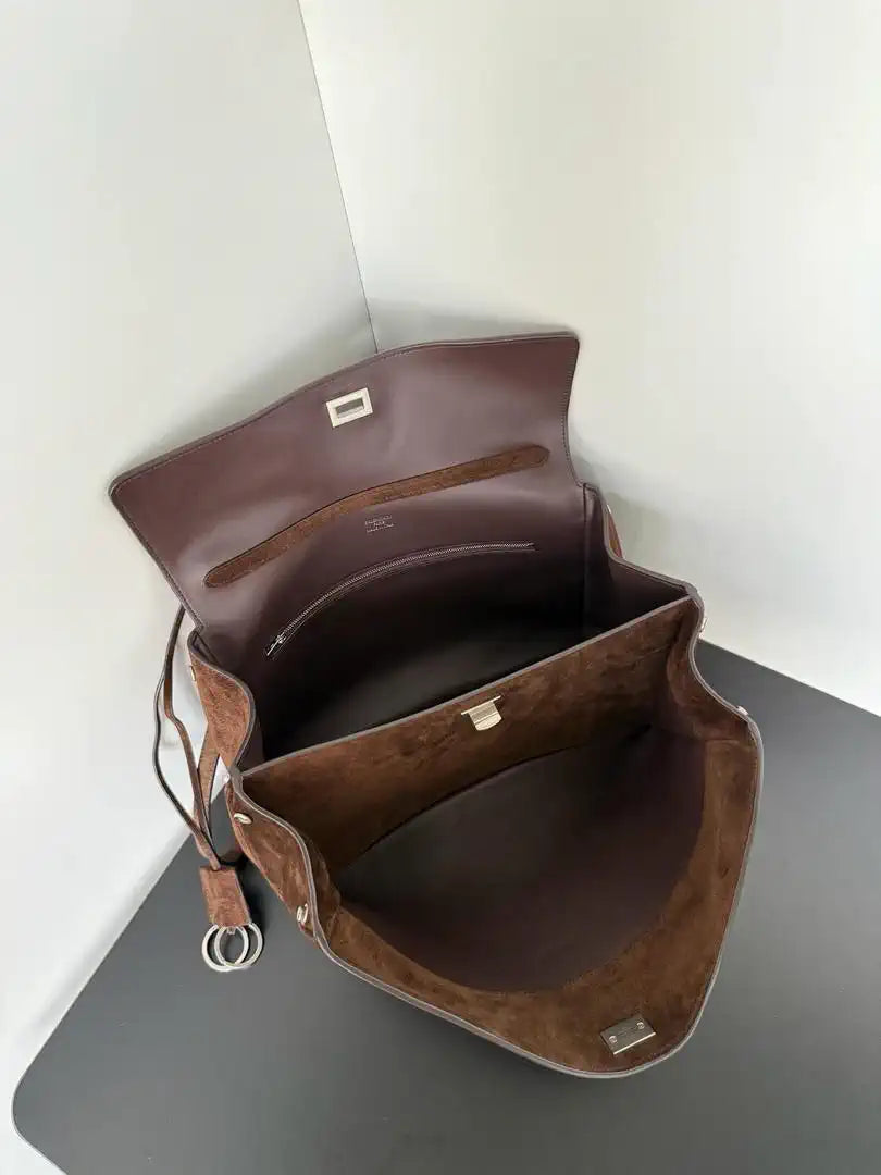Balenciaga 7897722 Rodeo Handbag Medium in Suede Dark Brown aged-Silver