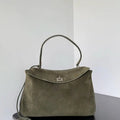 Balenciaga 7897722 Rodeo Handbag Medium in Suede Green aged-Silver