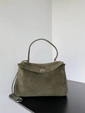Balenciaga 7897722 Rodeo Handbag Medium in Suede Green aged-Silver