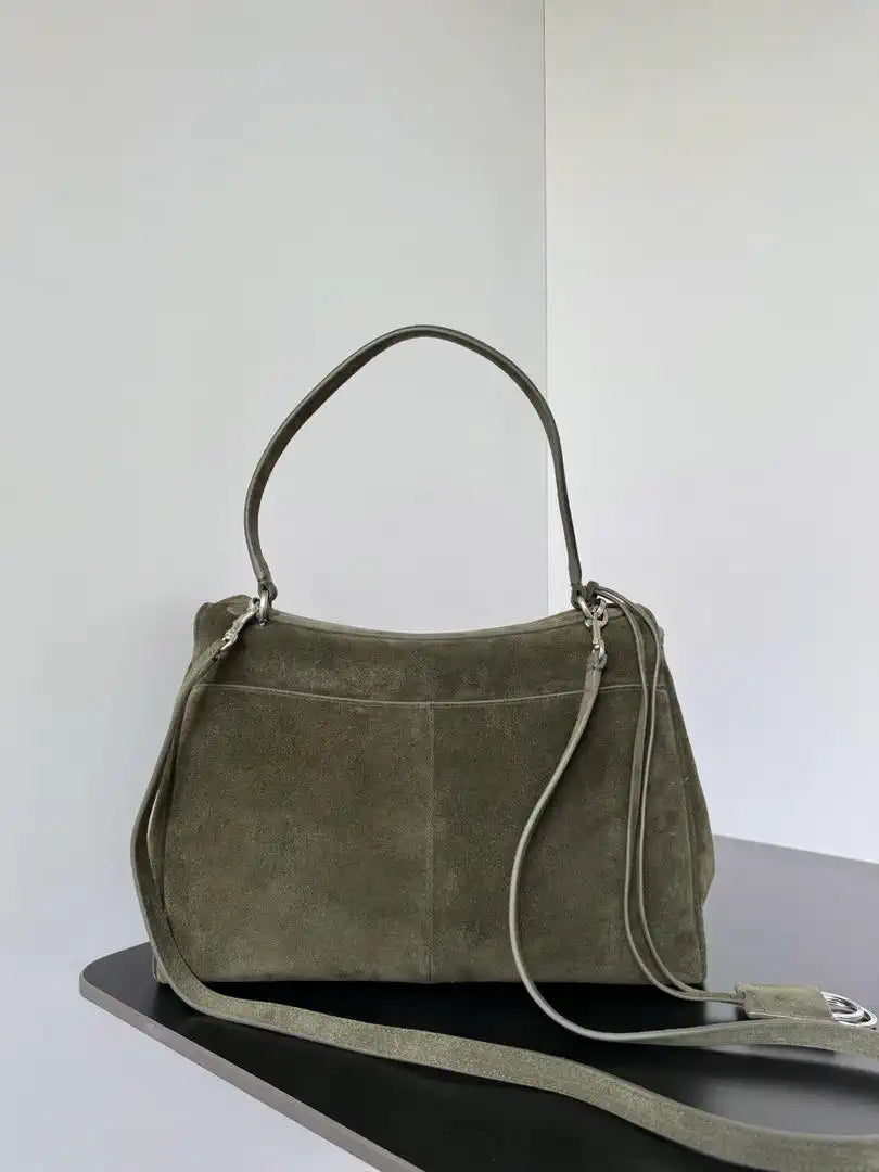 Balenciaga 7897722 Rodeo Handbag Medium in Suede Green aged-Silver