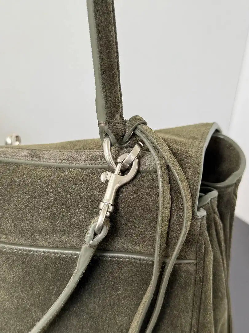 Balenciaga 7897722 Rodeo Handbag Medium in Suede Green aged-Silver