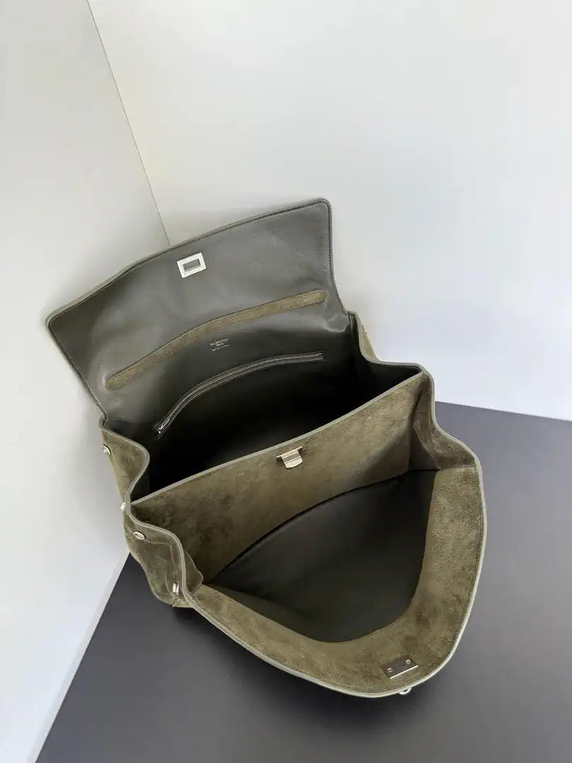 Balenciaga 7897722 Rodeo Handbag Medium in Suede Green aged-Silver