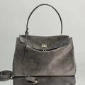 Balenciaga 7897722 Rodeo Handbag Medium in Suede Gray aged-Silver