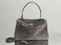 Balenciaga 7897722 Rodeo Handbag Medium in Suede Gray aged-Silver