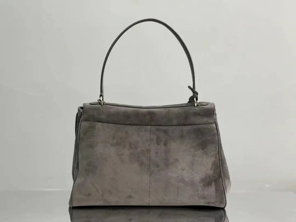 Balenciaga 7897722 Rodeo Handbag Medium in Suede Gray aged-Silver