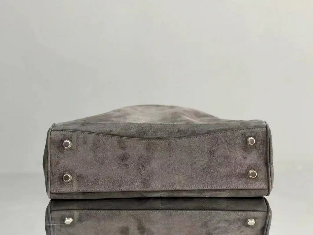Balenciaga 7897722 Rodeo Handbag Medium in Suede Gray aged-Silver