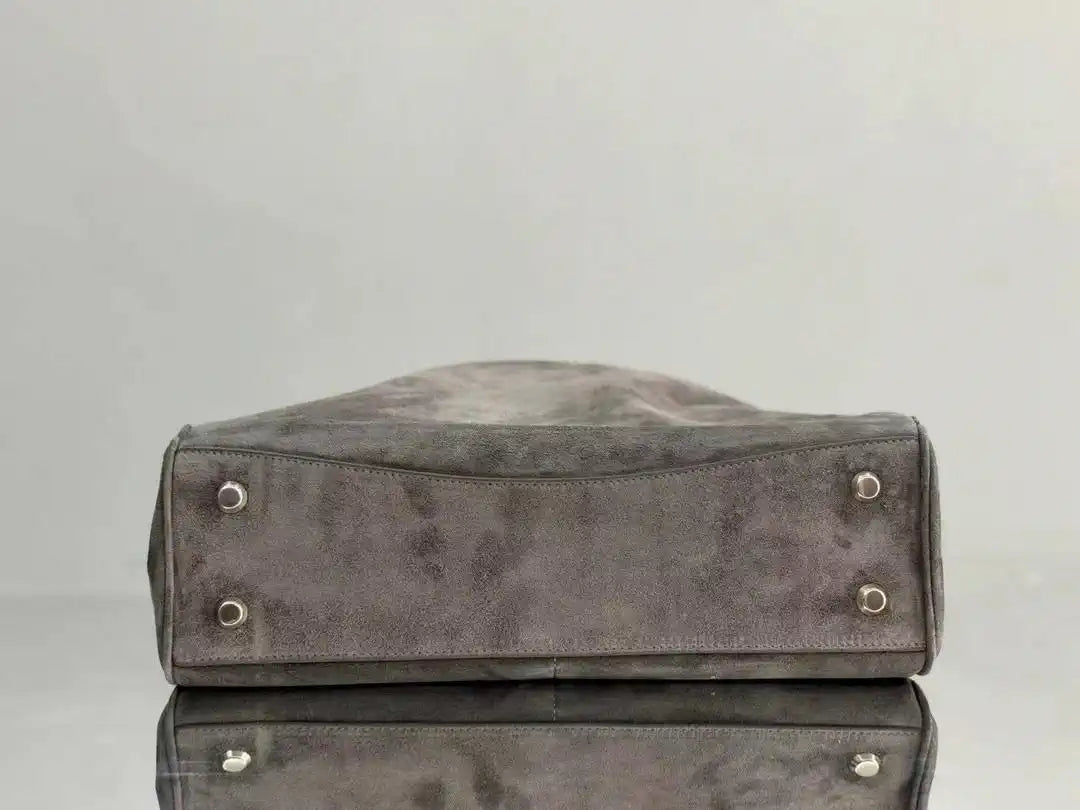 Balenciaga 7897722 Rodeo Handbag Medium in Suede Gray aged-Silver