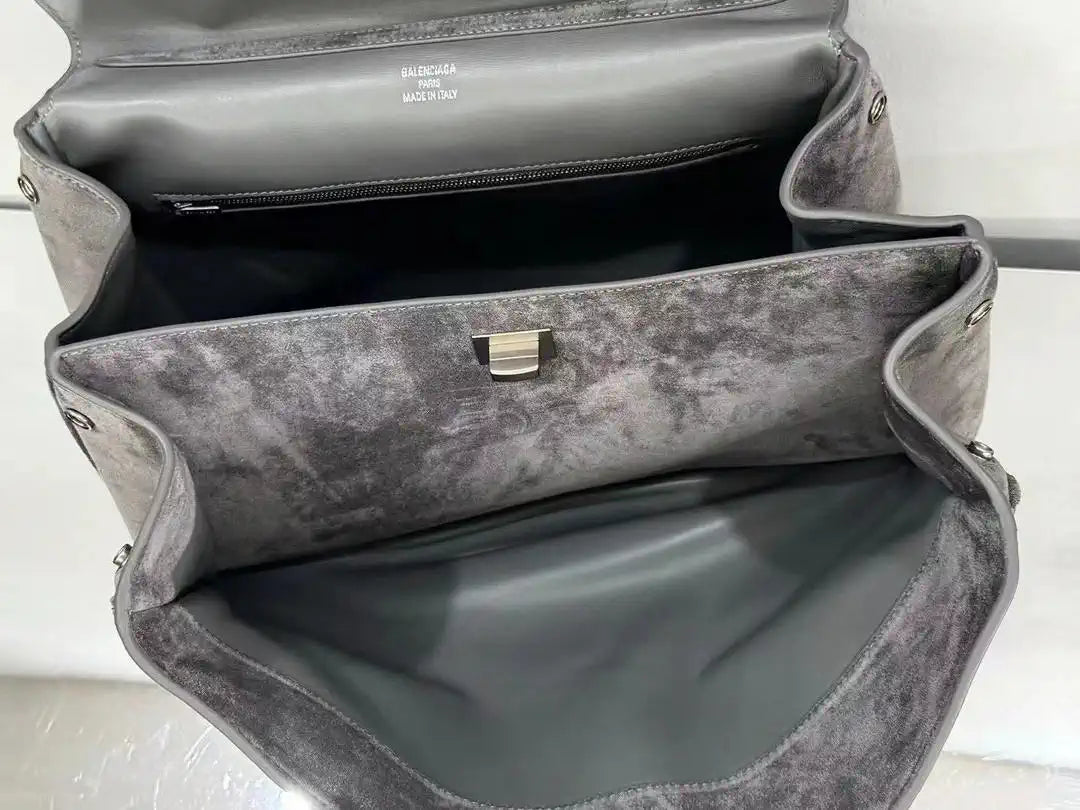 Balenciaga 7897722 Rodeo Handbag Medium in Suede Gray aged-Silver