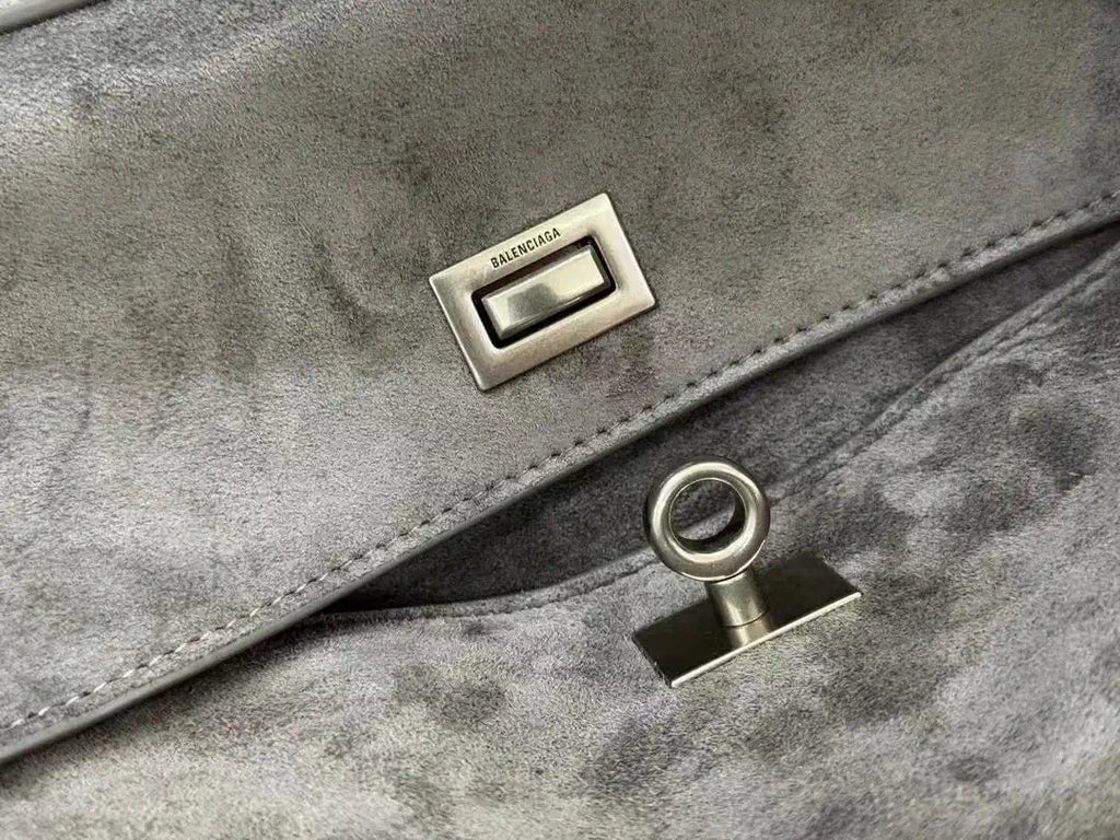 Balenciaga 7897722 Rodeo Handbag Medium in Suede Gray aged-Silver