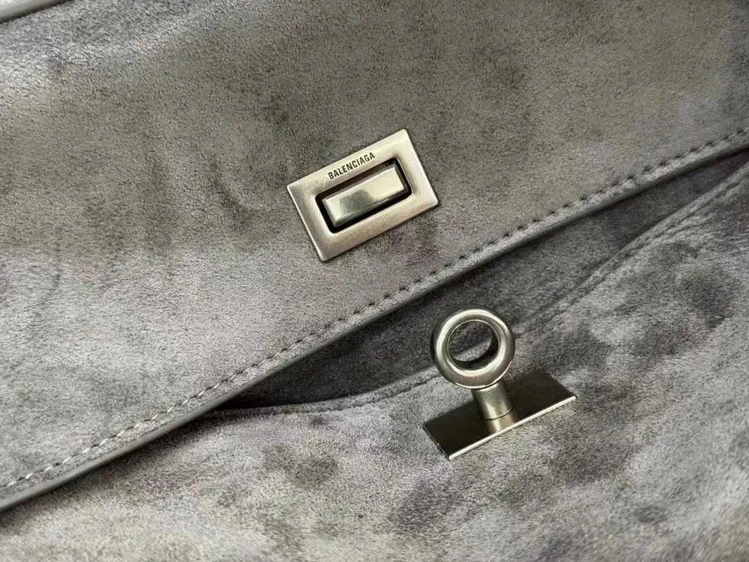 Balenciaga 7897722 Rodeo Handbag Medium in Suede Gray aged-Silver