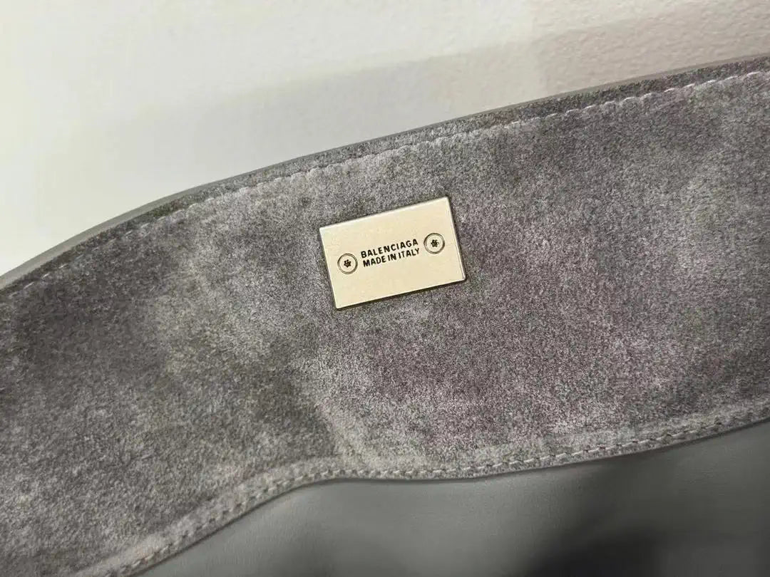 Balenciaga 7897722 Rodeo Handbag Medium in Suede Gray aged-Silver