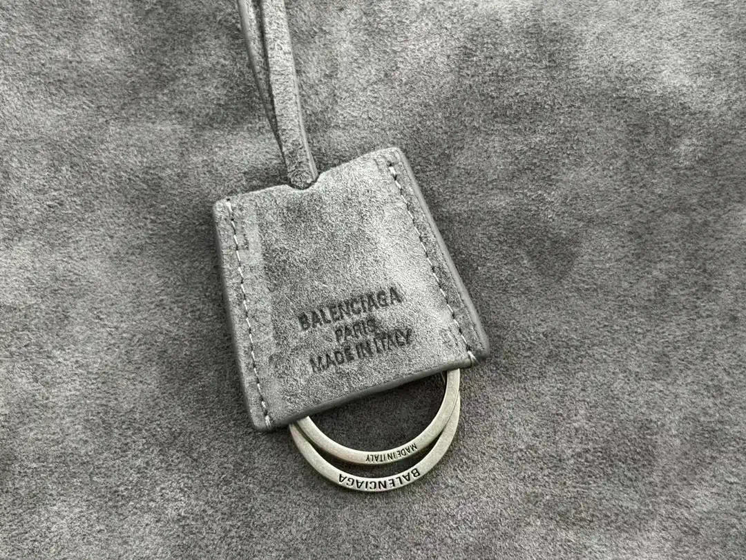 Balenciaga 7897722 Rodeo Handbag Medium in Suede Gray aged-Silver