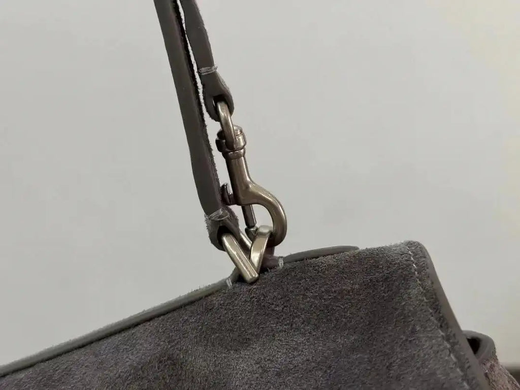 Balenciaga 7897722 Rodeo Handbag Medium in Suede Gray aged-Silver