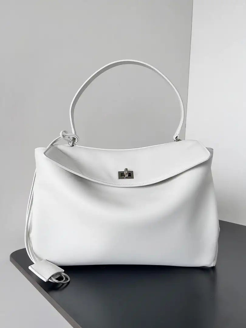 Balenciaga 7897722 Rodeo Handbag Medium in White smooth calfskin aged-gold