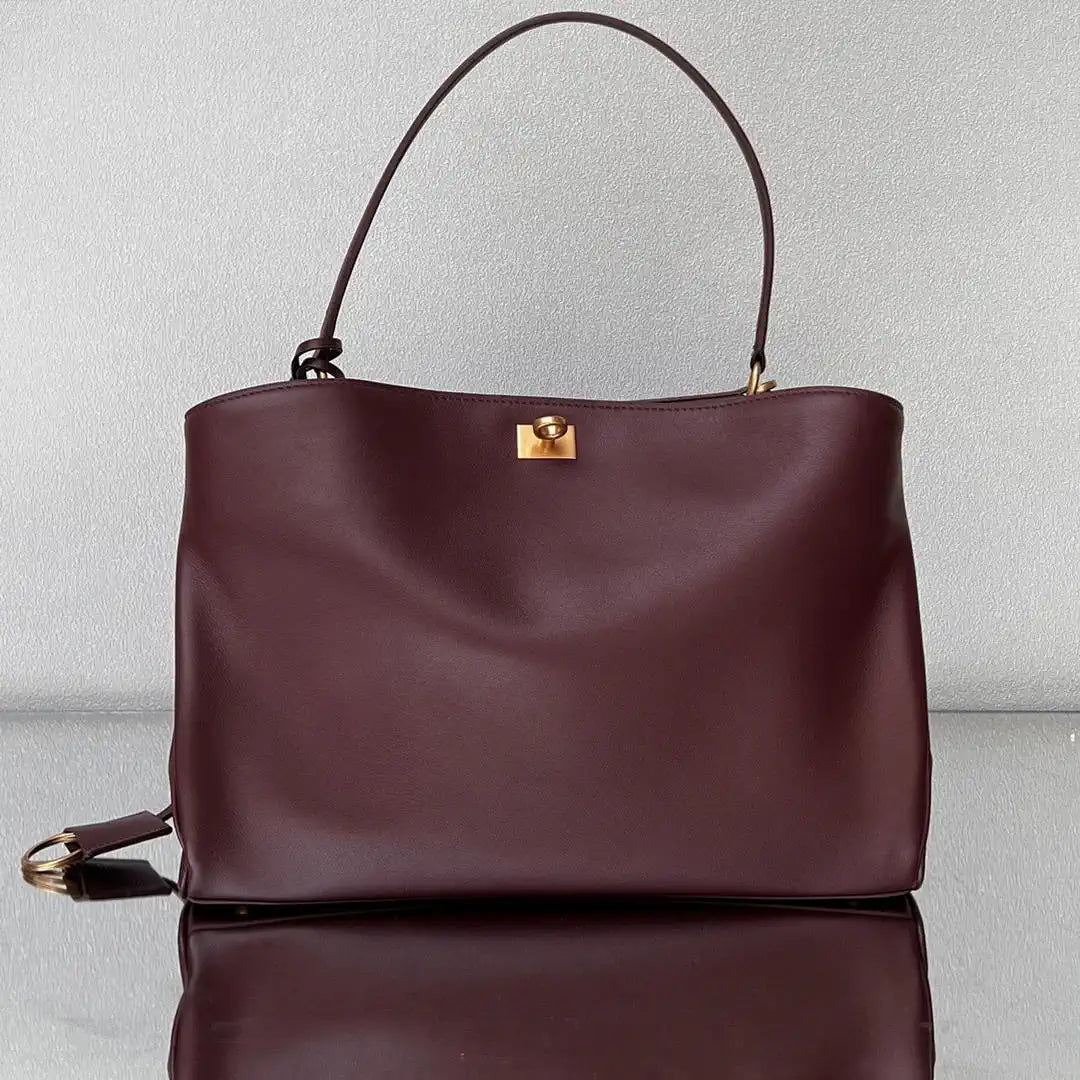 Balenciaga 7897722 Rodeo Handbag Medium in Wine Red smooth calfskin Gold