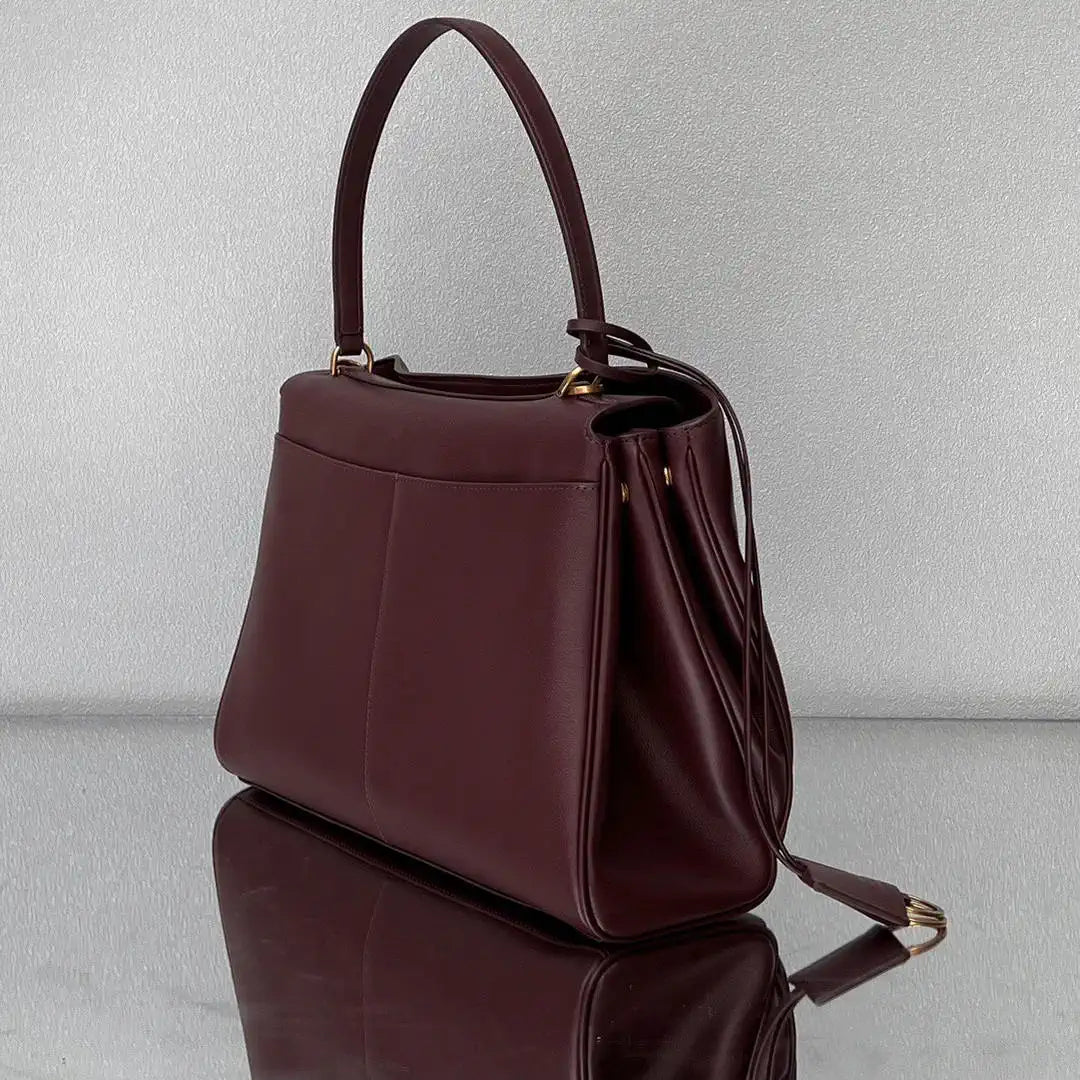 Balenciaga 7897722 Rodeo Handbag Medium in Wine Red smooth calfskin Gold