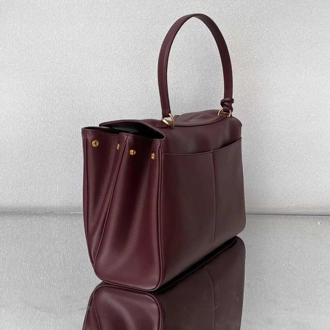 Balenciaga 7897722 Rodeo Handbag Medium in Wine Red smooth calfskin Gold