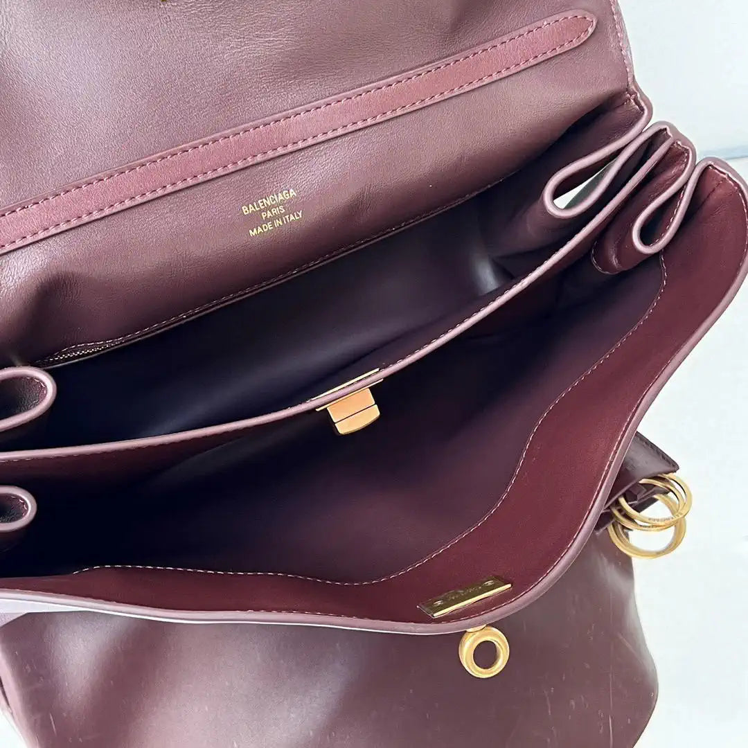 Balenciaga 7897722 Rodeo Handbag Medium in Wine Red smooth calfskin Gold