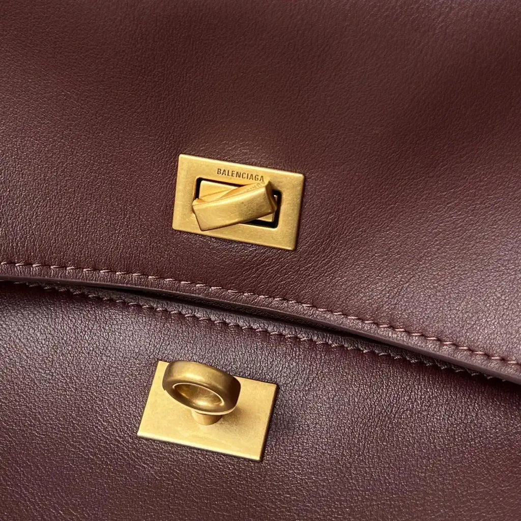 Balenciaga 7897722 Rodeo Handbag Medium in Wine Red smooth calfskin Gold