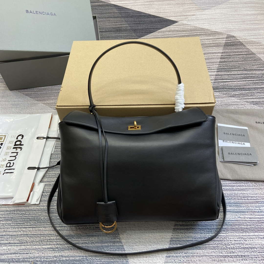 Balenciaga 7897722AA4V1000 Rodeo Medium Handbag in black smooth calfskin