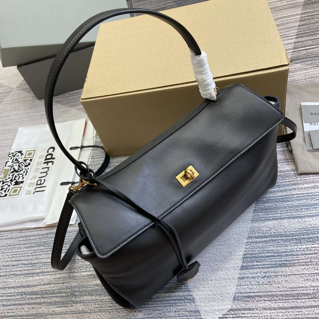 Balenciaga 7897722AA4V1000 Rodeo Medium Handbag in black smooth calfskin