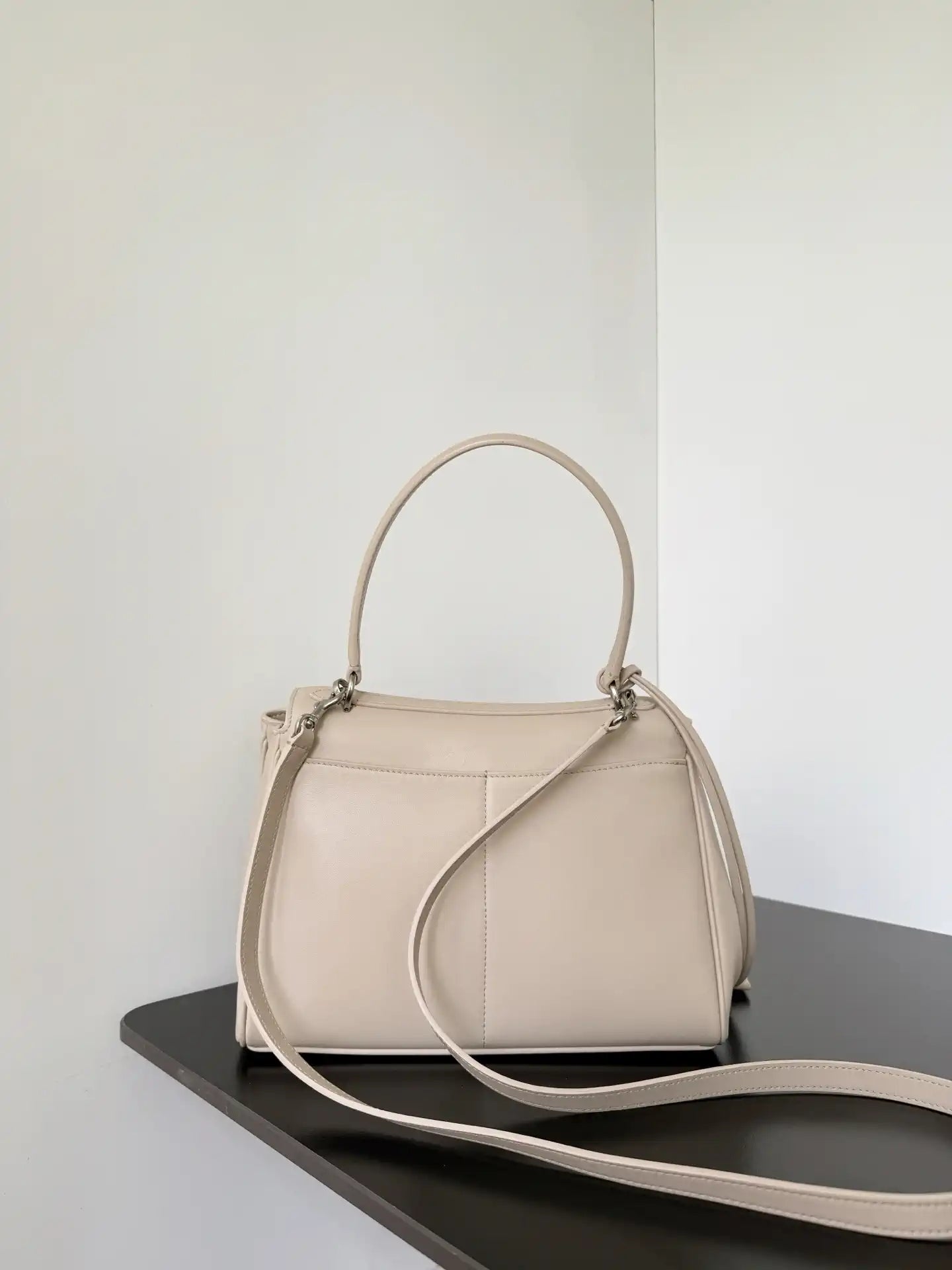 Balenciaga 7897792 Rodeo Handbag Small in Beige smooth calfskin  aged-Silver