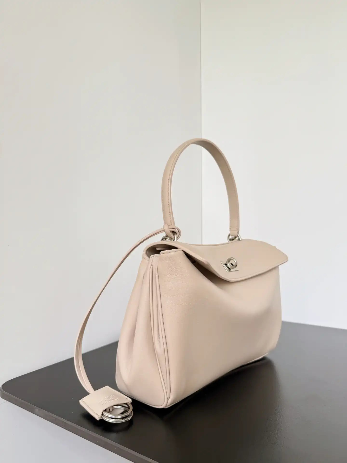 Balenciaga 7897792 Rodeo Handbag Small in Beige smooth calfskin  aged-Silver