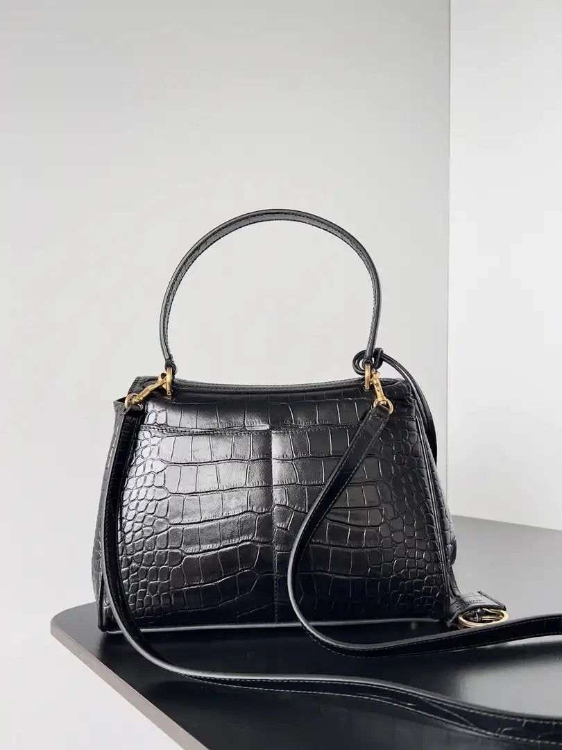 Balenciaga 7897792 Rodeo Handbag Small in Black Crocodile pattern calfskin Gold