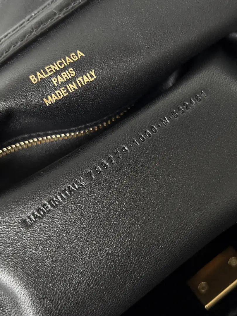 Balenciaga 7897792 Rodeo Handbag Small in Black Crocodile pattern calfskin Gold