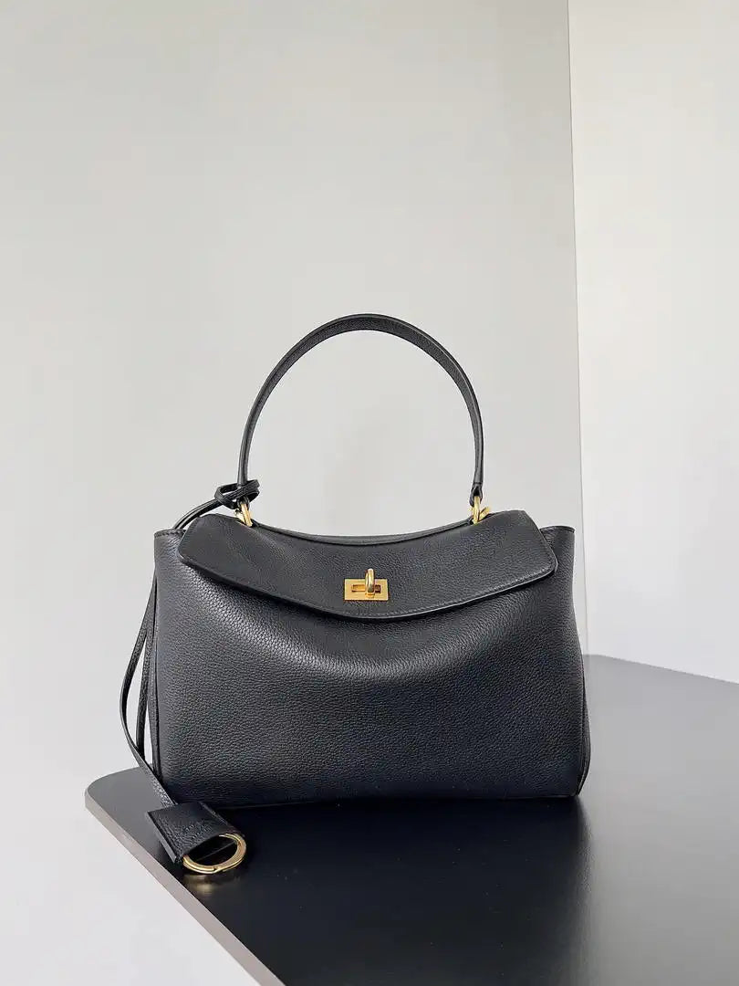 Balenciaga 7897792 Rodeo Handbag Small in black smooth calfskin  aged-gold hardware