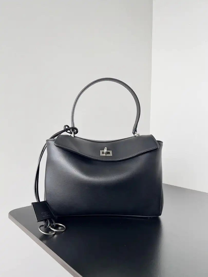 Balenciaga 7897792 Rodeo Handbag Small in black smooth calfskin  aged-Silver
