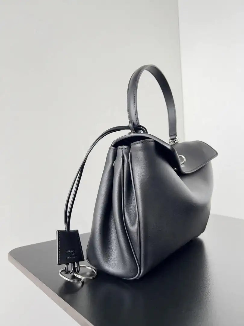 Balenciaga 7897792 Rodeo Handbag Small in black smooth calfskin  aged-Silver