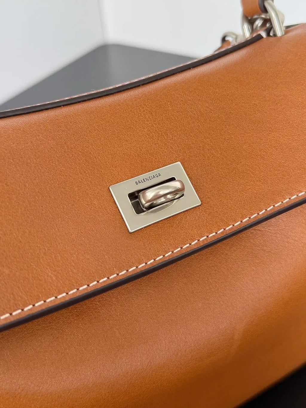 Balenciaga 7897792 Rodeo Handbag Small in Gold Brown smooth calfskin  aged-Silver