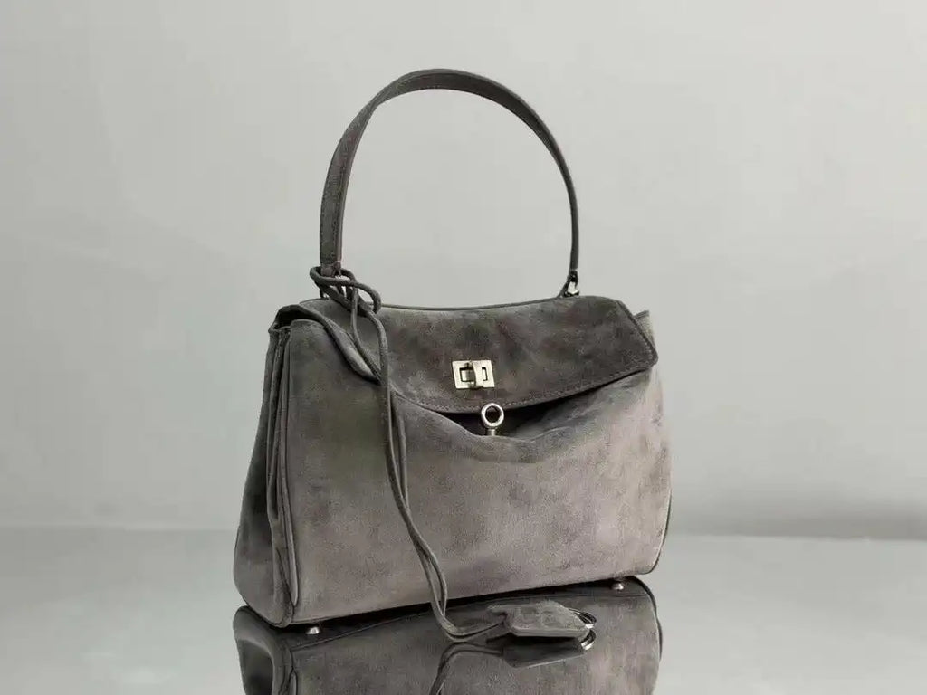 Balenciaga 7897792 Rodeo Handbag Small in Gray Suede aged-Silver