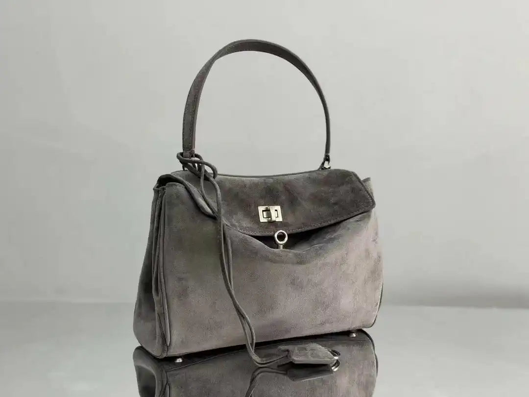 Balenciaga 7897792 Rodeo Handbag Small in Gray Suede aged-Silver