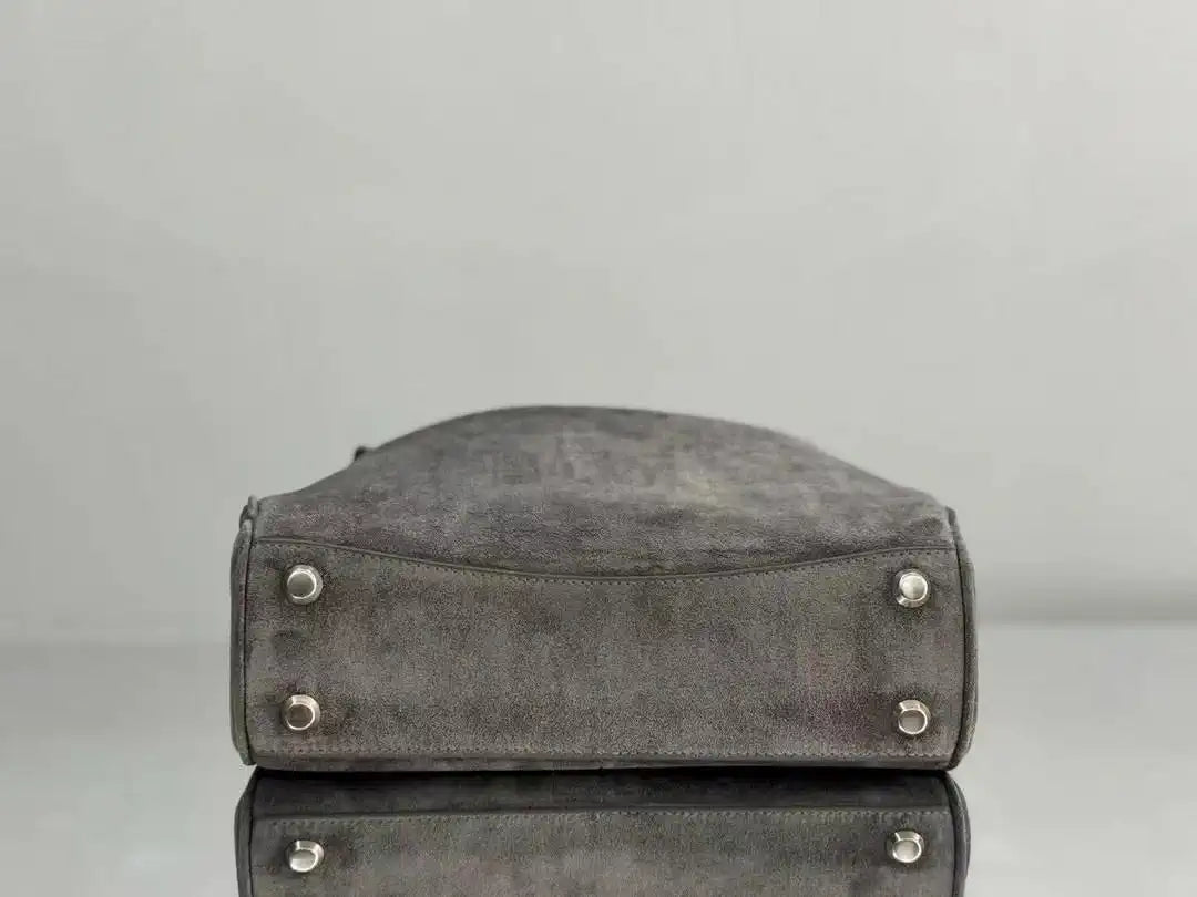 Balenciaga 7897792 Rodeo Handbag Small in Gray Suede aged-Silver