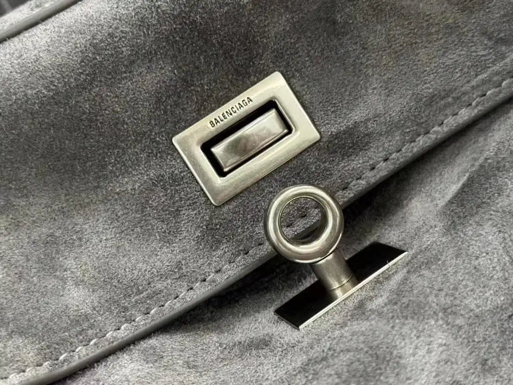 Balenciaga 7897792 Rodeo Handbag Small in Gray Suede aged-Silver